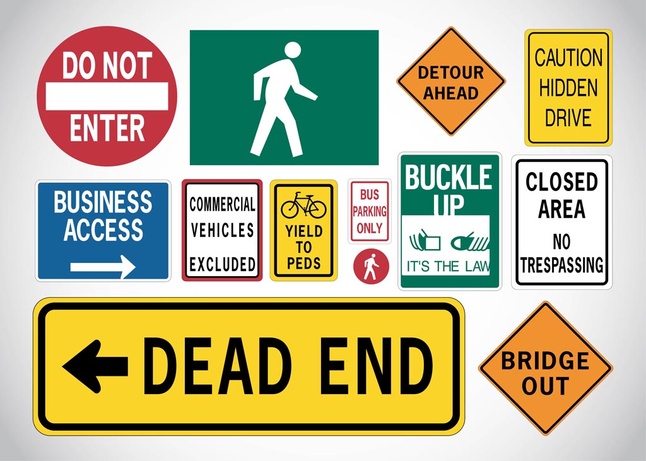 15+ Traffic Signs Vector Illustration Icons Collection